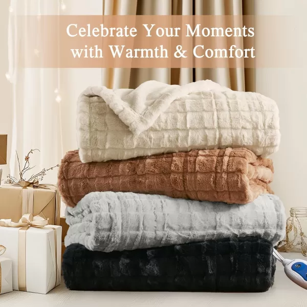 imageBeautyrest Zuri Reversible Faux Fur to MinkElectric Wrap Poncho Blanket Shawl Wearable Auto Shut Off Virtually Zero EMF Multi Heat Setting UL Certified Machine Washable Tan 50x64Ivory Texture