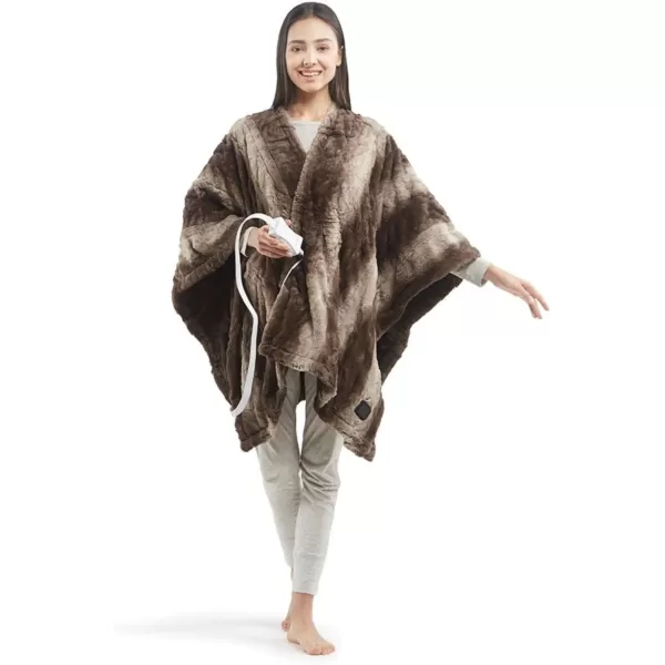 imageBeautyrest Zuri Reversible Faux Fur to MinkElectric Wrap Poncho Blanket Shawl Wearable Auto Shut Off Virtually Zero EMF Multi Heat Setting UL Certified Machine Washable Tan 50x64Tan