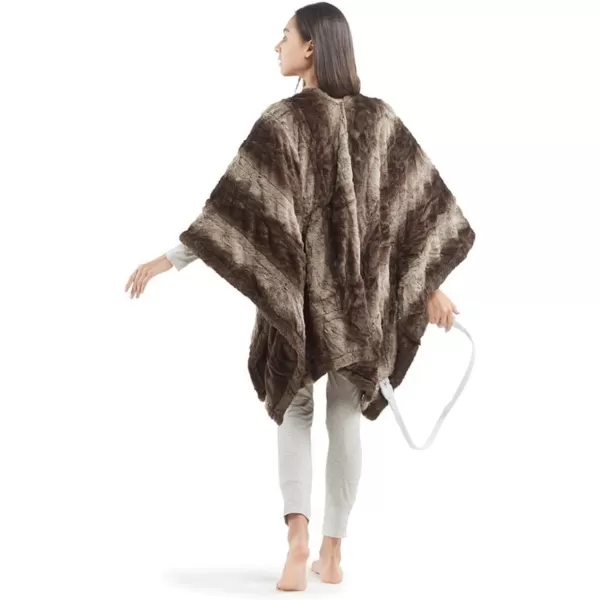 imageBeautyrest Zuri Reversible Faux Fur to MinkElectric Wrap Poncho Blanket Shawl Wearable Auto Shut Off Virtually Zero EMF Multi Heat Setting UL Certified Machine Washable Tan 50x64Tan