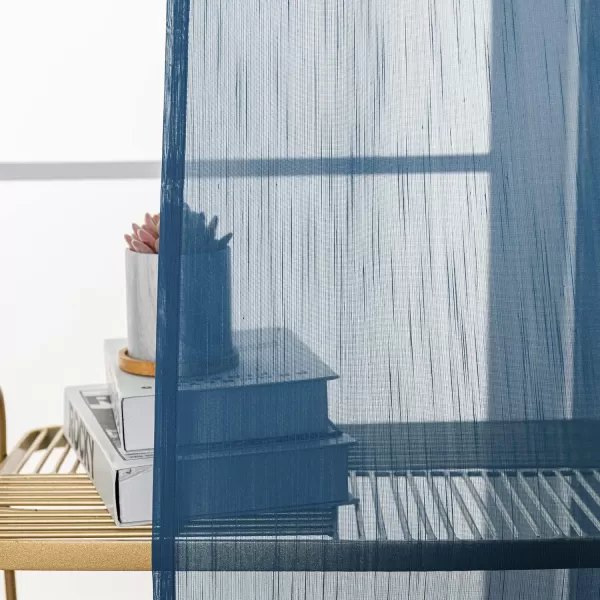 imageFY FIBER HOUSE Cream Beige Voile Sheer Curtains 95 inches Long Grommet for Bedroom Living Room 52Wx95L Inch Set of 2 PanelsDark Blue Grommet