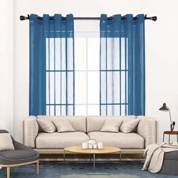 imageFY FIBER HOUSE Cream Beige Voile Sheer Curtains 95 inches Long Grommet for Bedroom Living Room 52Wx95L Inch Set of 2 PanelsDark Blue Grommet