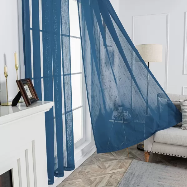 imageFY FIBER HOUSE Cream Beige Voile Sheer Curtains 95 inches Long Grommet for Bedroom Living Room 52Wx95L Inch Set of 2 PanelsDark Blue Grommet