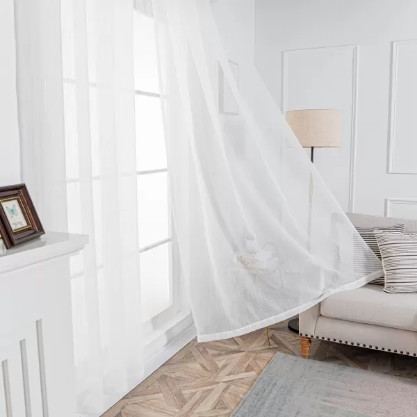 imageFY FIBER HOUSE Cream Beige Voile Sheer Curtains 95 inches Long Grommet for Bedroom Living Room 52Wx95L Inch Set of 2 PanelsWhite Grommet