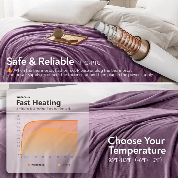 imageWapaneus Heated Blanket Electric Blanket 72quot x 84quot Full Size with 10 Heating Levels and 12 Hours time Settings Flannel FastHeating Electric Blanket ETL Listed Machine Washable BlackPurple