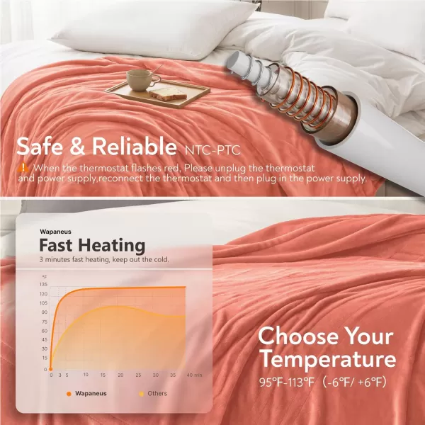 imageWapaneus Heated Blanket Electric Blanket 72quot x 84quot Full Size with 10 Heating Levels and 12 Hours time Settings Flannel FastHeating Electric Blanket ETL Listed Machine Washable BlackPink