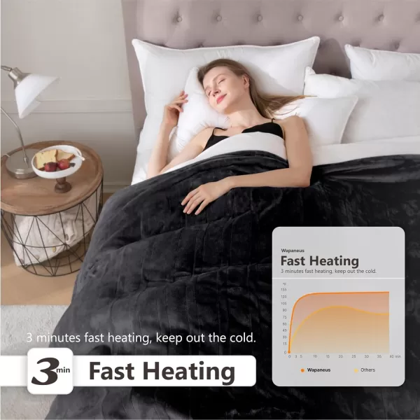 imageWapaneus Heated Blanket Electric Blanket 72quot x 84quot Full Size with 10 Heating Levels and 12 Hours time Settings Flannel FastHeating Electric Blanket ETL Listed Machine Washable BlackBlack