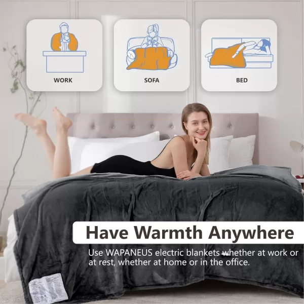 imageWapaneus Heated Blanket Electric Blanket 72quot x 84quot Full Size with 10 Heating Levels and 12 Hours time Settings Flannel FastHeating Electric Blanket ETL Listed Machine Washable BlackDark Grey