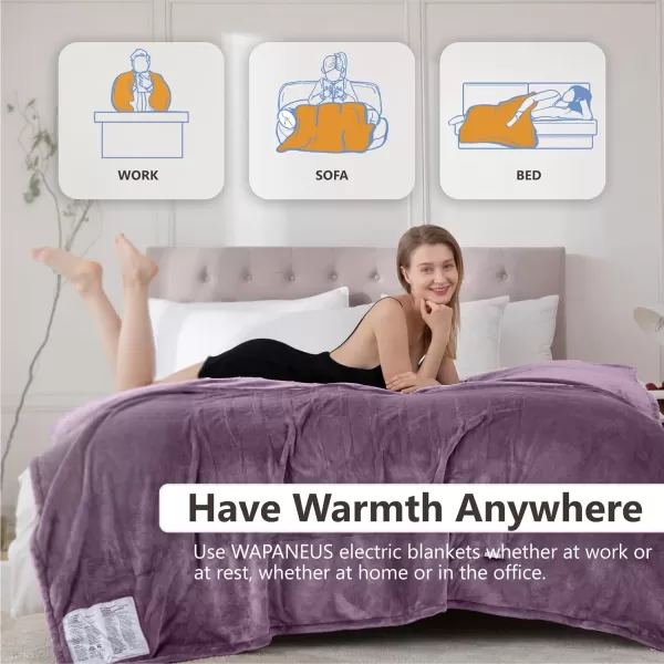 imageWapaneus Heated Blanket Electric Blanket 72quot x 84quot Full Size with 10 Heating Levels and 12 Hours time Settings Flannel FastHeating Electric Blanket ETL Listed Machine Washable BlackPurple
