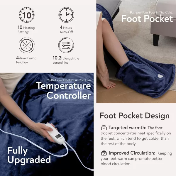 imageWapaneus Heated Blanket Electric Blanket 72quot x 84quot Full Size with 10 Heating Levels and 12 Hours time Settings Flannel FastHeating Electric Blanket ETL Listed Machine Washable BlackBlue