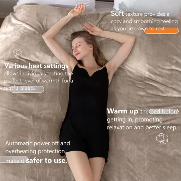 imageWapaneus Heated Blanket Electric Blanket 72quot x 84quot Full Size with 10 Heating Levels and 12 Hours time Settings Flannel FastHeating Electric Blanket ETL Listed Machine Washable BlackMushroom