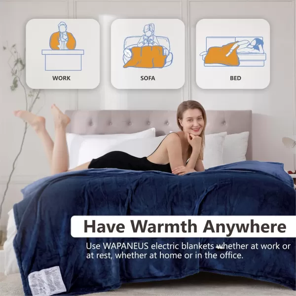imageWapaneus Heated Blanket Electric Blanket 72quot x 84quot Full Size with 10 Heating Levels and 12 Hours time Settings Flannel FastHeating Electric Blanket ETL Listed Machine Washable BlackBlue