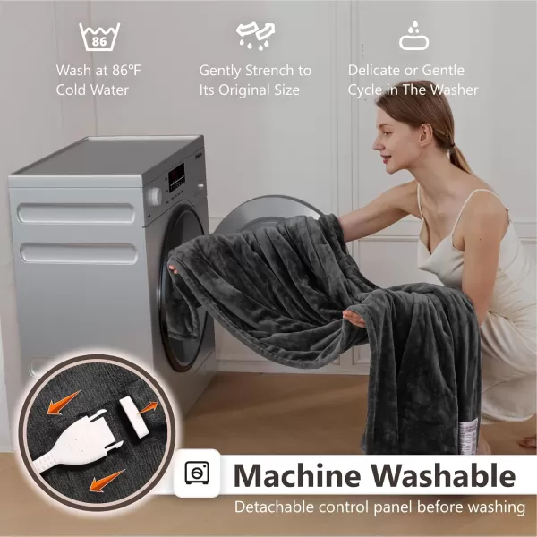 imageWapaneus Heated Blanket Electric Blanket 72quot x 84quot Full Size with 10 Heating Levels and 12 Hours time Settings Flannel FastHeating Electric Blanket ETL Listed Machine Washable BlackDark Grey