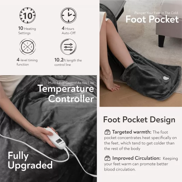 imageWapaneus Heated Blanket Electric Blanket 72quot x 84quot Full Size with 10 Heating Levels and 12 Hours time Settings Flannel FastHeating Electric Blanket ETL Listed Machine Washable BlackDark Grey