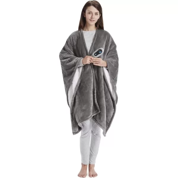 imageBeautyrest Heated Throw Blanket Wearable Shawl for Gifts Sherpa to Fleece Electric Wrap Poncho Auto Shut Off Virtually No EMF 3 Heat Level UL Certified Machine Wash Lavender Lattice 50quotx64quotGrey