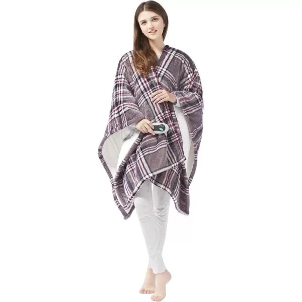 imageBeautyrest Heated Throw Blanket Wearable Shawl for Gifts Sherpa to Fleece Electric Wrap Poncho Auto Shut Off Virtually No EMF 3 Heat Level UL Certified Machine Wash Lavender Lattice 50quotx64quotGrey Plaid