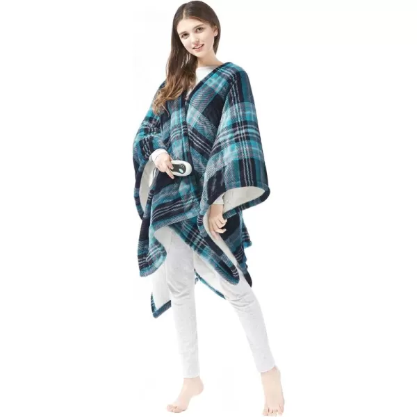 imageBeautyrest Heated Throw Blanket Wearable Shawl for Gifts Sherpa to Fleece Electric Wrap Poncho Auto Shut Off Virtually No EMF 3 Heat Level UL Certified Machine Wash Lavender Lattice 50quotx64quotAqua Plaid