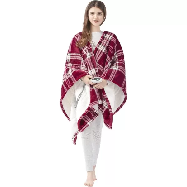 imageBeautyrest Heated Throw Blanket Wearable Shawl for Gifts Sherpa to Fleece Electric Wrap Poncho Auto Shut Off Virtually No EMF 3 Heat Level UL Certified Machine Wash Lavender Lattice 50quotx64quotRed Plaid