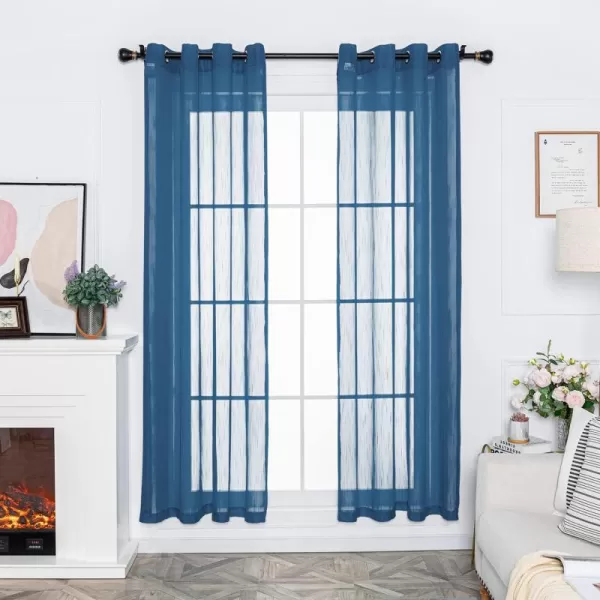 imageFY FIBER HOUSE Cream Beige Voile Sheer Curtains 95 inches Long Grommet for Bedroom Living Room 52Wx95L Inch Set of 2 PanelsDark Blue Grommet
