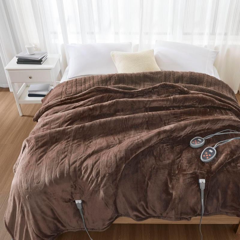 imageBeautyrest Heated Blanket Electric Throw Blanket Soft Warm Reversible Plush  Sherpa Heating Blanket Throw 3 Heat Settings 2 hr Auto Shut Off Machine Washable Oversized 60 in x 70 in BlueChocolate