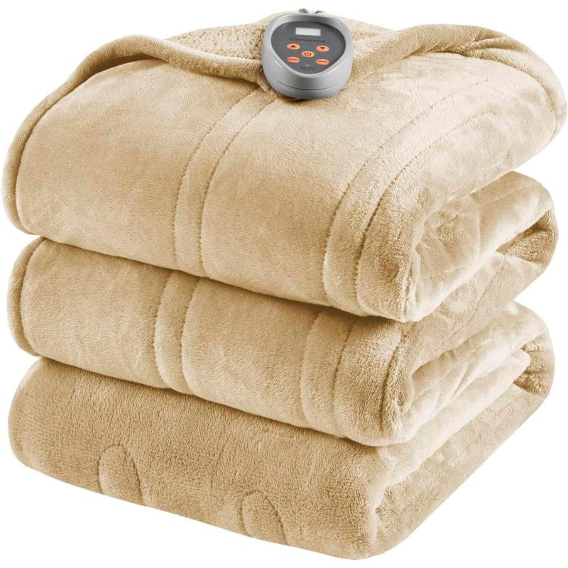 imageBeautyrest Heated Blanket Electric Throw Blanket Soft Warm Reversible Plush  Sherpa Heating Blanket Throw 3 Heat Settings 2 hr Auto Shut Off Machine Washable Oversized 60 in x 70 in BlueTan