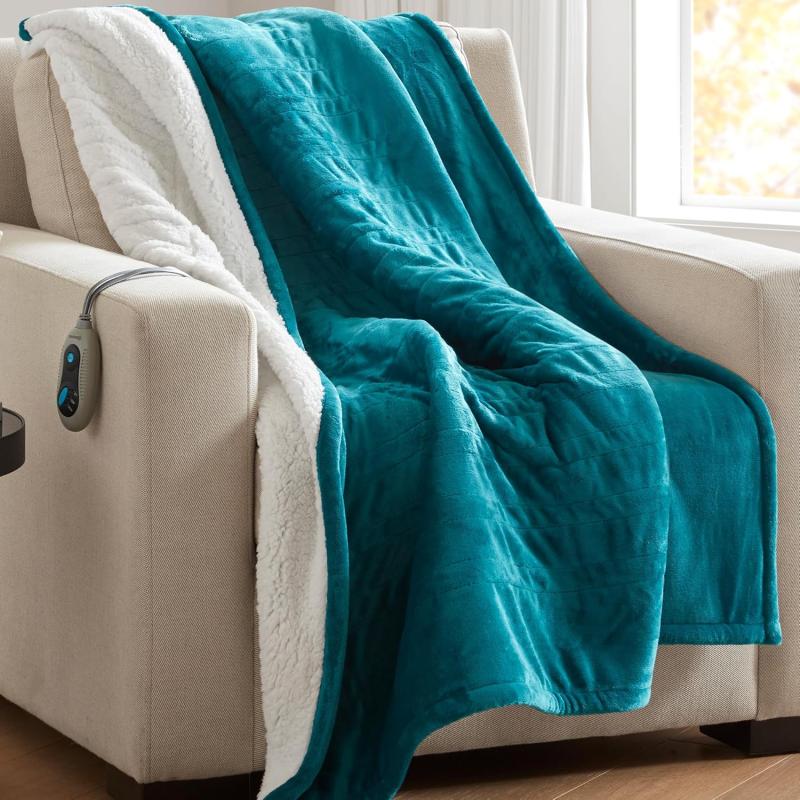 imageBeautyrest Heated Blanket Electric Throw Blanket Soft Warm Reversible Plush  Sherpa Heating Blanket Throw 3 Heat Settings 2 hr Auto Shut Off Machine Washable Oversized 60 in x 70 in BlueTeal