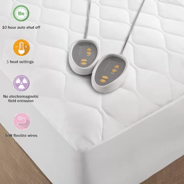 imageBeautyrest 3M Scotchgard Heated Mattress Pad  Electric Bed Warmer with 5 Heat Settings 10 Hr Auto Shut Off Timer All Around Elastic Deep Pocket UL Certified Machine Washable White Twin XLWhite