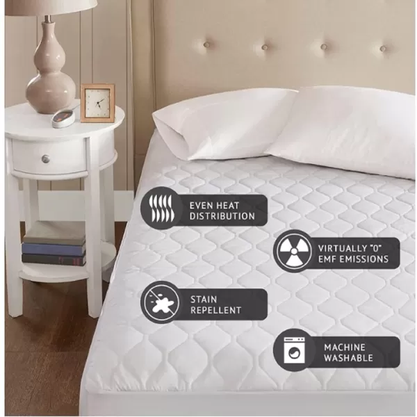 imageBeautyrest 3M Scotchgard Heated Mattress Pad  Electric Bed Warmer with 5 Heat Settings 10 Hr Auto Shut Off Timer All Around Elastic Deep Pocket UL Certified Machine Washable White Twin XLWhite