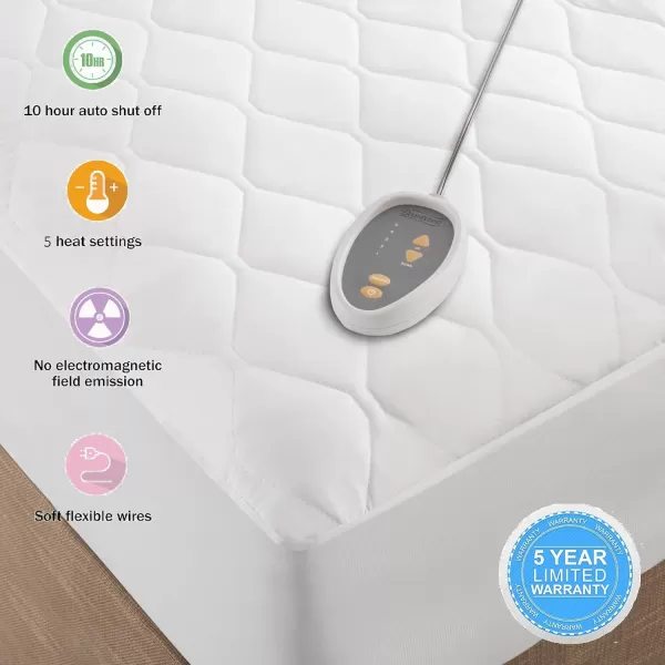 imageBeautyrest 3M Scotchgard Heated Mattress Pad  Electric Bed Warmer with 5 Heat Settings 10 Hr Auto Shut Off Timer All Around Elastic Deep Pocket UL Certified Machine Washable White Twin XLWhite