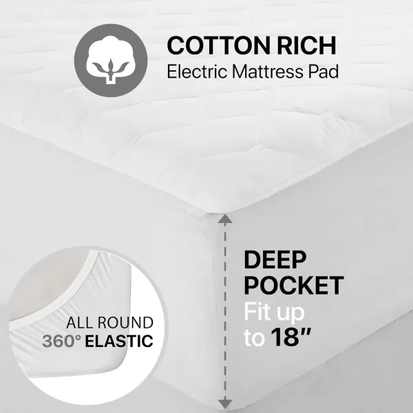 imageBeautyrest Cotton Blend Heated Mattress Pad Secure Comfort Technology  Luxury Quilted Electric Mattress Pad with Deep Pocket  5Setting Heat Controllers Twin XL  WhiteKing