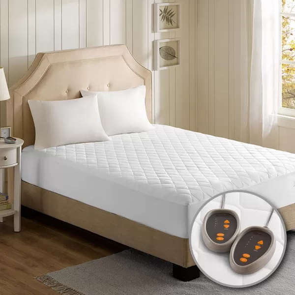 imageBeautyrest Cotton Blend Heated Mattress Pad Secure Comfort Technology  Luxury Quilted Electric Mattress Pad with Deep Pocket  5Setting Heat Controllers Twin XL  WhiteQueen