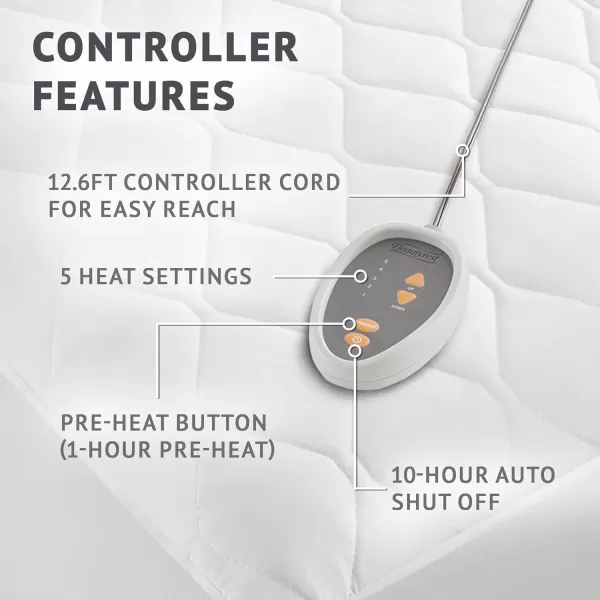imageBeautyrest Cotton Blend Heated Mattress Pad Secure Comfort Technology  Luxury Quilted Electric Mattress Pad with Deep Pocket  5Setting Heat Controllers Twin XL  WhiteTwin