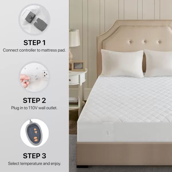 imageBeautyrest Cotton Blend Heated Mattress Pad Secure Comfort Technology  Luxury Quilted Electric Mattress Pad with Deep Pocket  5Setting Heat Controllers Twin XL  WhiteFull