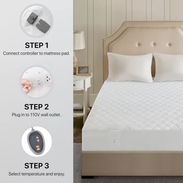 imageBeautyrest Cotton Blend Heated Mattress Pad Secure Comfort Technology  Luxury Quilted Electric Mattress Pad with Deep Pocket  5Setting Heat Controllers Twin XL  WhiteQueen