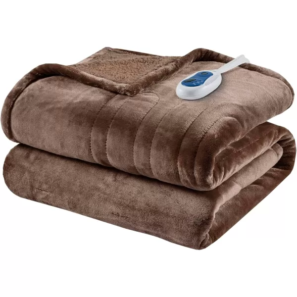 imageBeautyrest Heated Blanket Electric Throw Blanket Soft Warm Reversible Plush  Sherpa Heating Blanket Throw 3 Heat Settings 2 hr Auto Shut Off Machine Washable Oversized 60 in x 70 in BlueBrown