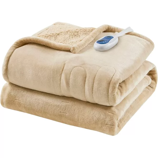 imageBeautyrest Heated Blanket Electric Throw Blanket Soft Warm Reversible Plush  Sherpa Heating Blanket Throw 3 Heat Settings 2 hr Auto Shut Off Machine Washable Oversized 60 in x 70 in BlueBeige