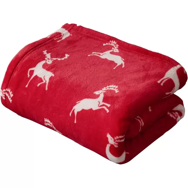 imageFY FIBER HOUSE Christmas Home Decor Flannel Fleece Throw Blanket for Couch Sofa with Reindeer Print50quotX60quot Red