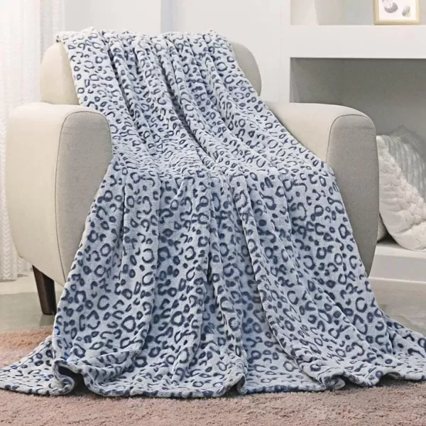 imageFY FIBER HOUSE Flannel Fleece Throw Blanket Lightweight Cozy Plush Microfiber Bedspreads for Adults60quotX80quotBrown LeopardBlue Leopard