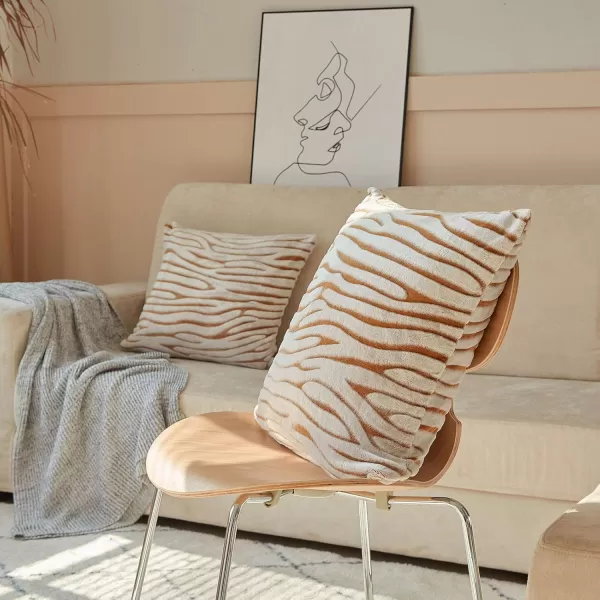 imageFY FIBER HOUSE Leopard Print Pillow Cover Flannel Fleece Throw Pillow Cases Covers for Couch Bed Sofa Set of 2 18 x 18 Inch BrownBrown Zebra