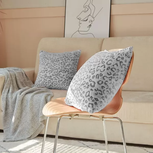 imageFY FIBER HOUSE Leopard Print Pillow Cover Flannel Fleece Throw Pillow Cases Covers for Couch Bed Sofa Set of 2 18 x 18 Inch BrownGrey Leopard