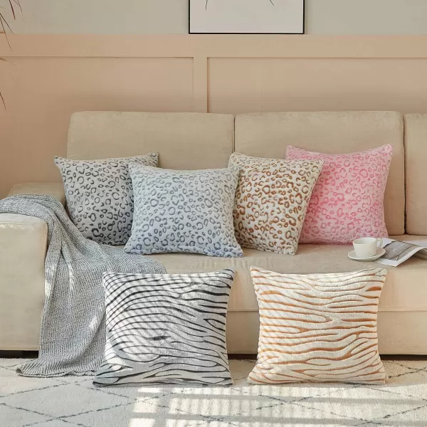 imageFY FIBER HOUSE Leopard Print Pillow Cover Flannel Fleece Throw Pillow Cases Covers for Couch Bed Sofa Set of 2 18 x 18 Inch BrownGrey Leopard