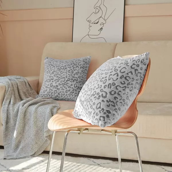 imageFY FIBER HOUSE Leopard Print Pillow Cover Flannel Fleece Throw Pillow Cases Covers for Couch Bed Sofa Set of 2 18 x 18 Inch BrownGrey Leopard