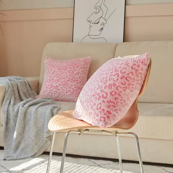 imageFY FIBER HOUSE Leopard Print Pillow Cover Flannel Fleece Throw Pillow Cases Covers for Couch Bed Sofa Set of 2 18 x 18 Inch BrownPink Leopard