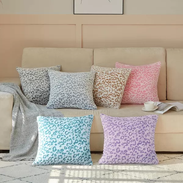 imageFY FIBER HOUSE Leopard Print Pillow Cover Flannel Fleece Throw Pillow Cases Covers for Couch Bed Sofa Set of 2 18 x 18 Inch BrownPurple Leopard