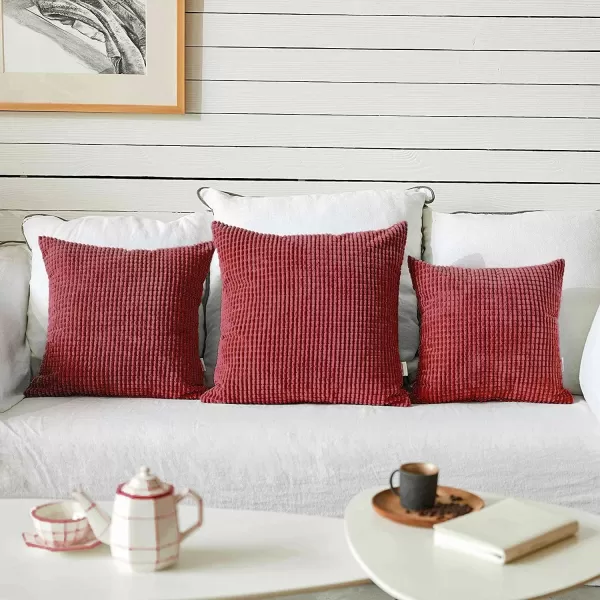 imageFY FIBER HOUSE Pack of 2 Comfy Corduroy Corn Granules Throw Pillow Covers Christmas Decorative Square Cushion Pillowcase for Couch Sofa Bed 16 X 16 Inch Bean GreenBurgundy