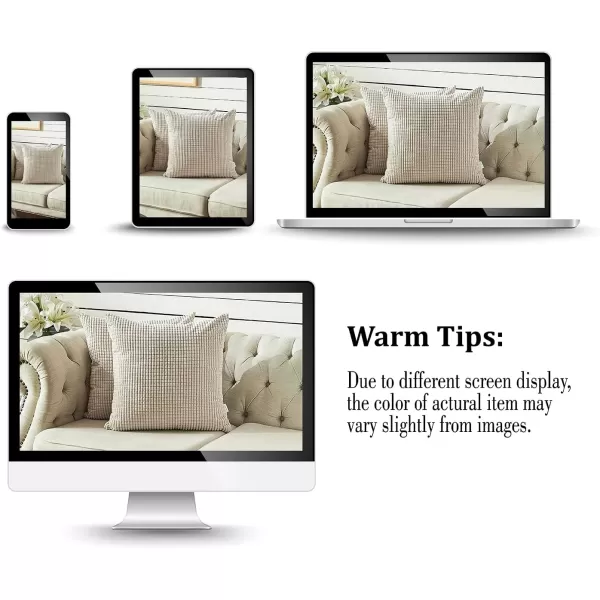 imageFY FIBER HOUSE Pack of 2 Comfy Corduroy Corn Granules Throw Pillow Covers Christmas Decorative Square Cushion Pillowcase for Couch Sofa Bed 16 X 16 Inch Bean GreenCream