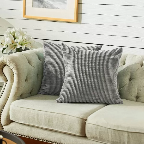 imageFY FIBER HOUSE Pack of 2 Comfy Corduroy Corn Granules Throw Pillow Covers Christmas Decorative Square Cushion Pillowcase for Couch Sofa Bed 16 X 16 Inch Bean GreenDark Grey