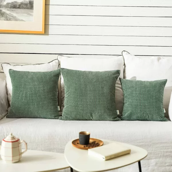 imageFY FIBER HOUSE Pack of 2 Comfy Corduroy Corn Granules Throw Pillow Covers Christmas Decorative Square Cushion Pillowcase for Couch Sofa Bed 16 X 16 Inch Bean GreenBean Green