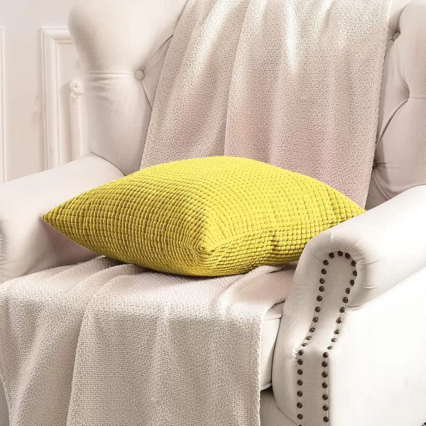 imageFY FIBER HOUSE Pack of 2 Comfy Corduroy Corn Granules Throw Pillow Covers Christmas Decorative Square Cushion Pillowcase for Couch Sofa Bed 16 X 16 Inch Bean GreenGold Yellow