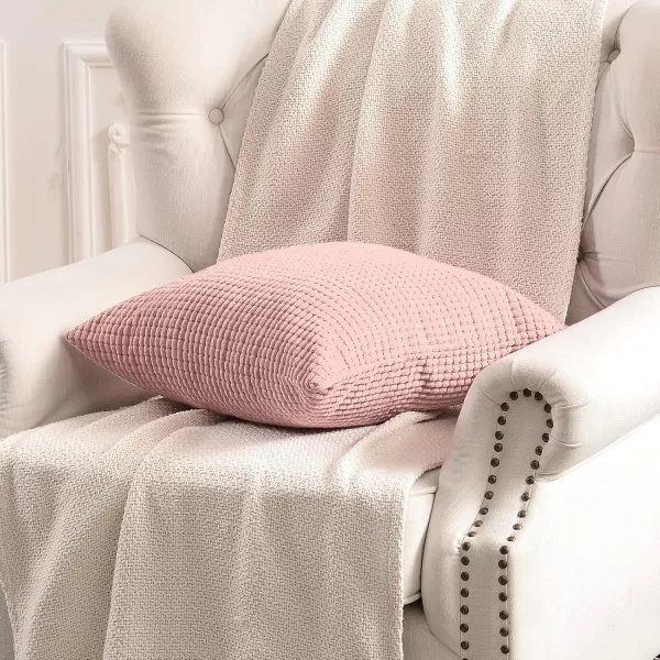 imageFY FIBER HOUSE Pack of 2 Comfy Corduroy Corn Granules Throw Pillow Covers Christmas Decorative Square Cushion Pillowcase for Couch Sofa Bed 16 X 16 Inch Bean GreenSoft Pink