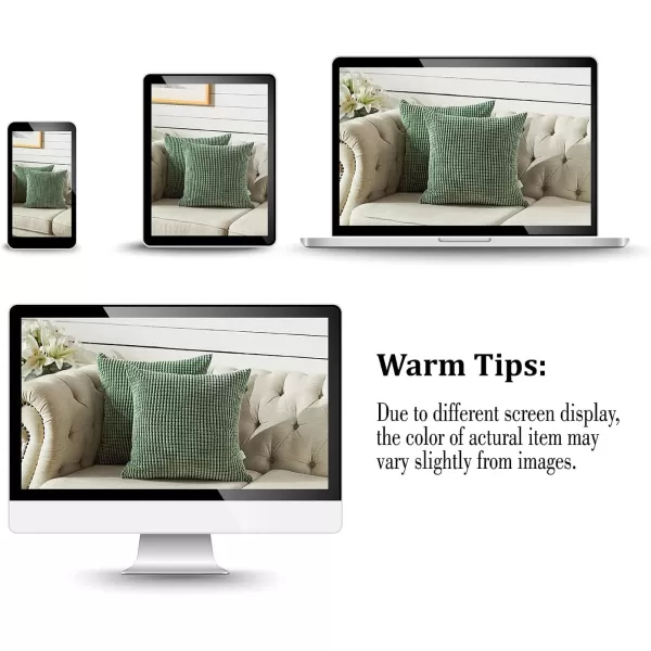 imageFY FIBER HOUSE Pack of 2 Comfy Corduroy Corn Granules Throw Pillow Covers Christmas Decorative Square Cushion Pillowcase for Couch Sofa Bed 16 X 16 Inch Bean GreenBean Green